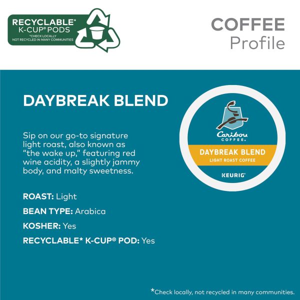 Caribou Coffee Daybreak Morning Blend. Keurig Single-Serve K-Cup Pods. Light Roast. 96 Count (4 Packs of 24) - Image 4
