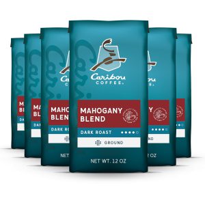 Caribou Coffee. Dark Roast Ground Coffee - Mahogany Blend 72 Ounces (6 Bags of 12 Ounces)