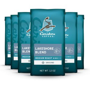 Caribou Coffee. Medium Roast Ground Coffee - Lakeshore Blend 72 Ounces (6 Bags of 12 Ounces)